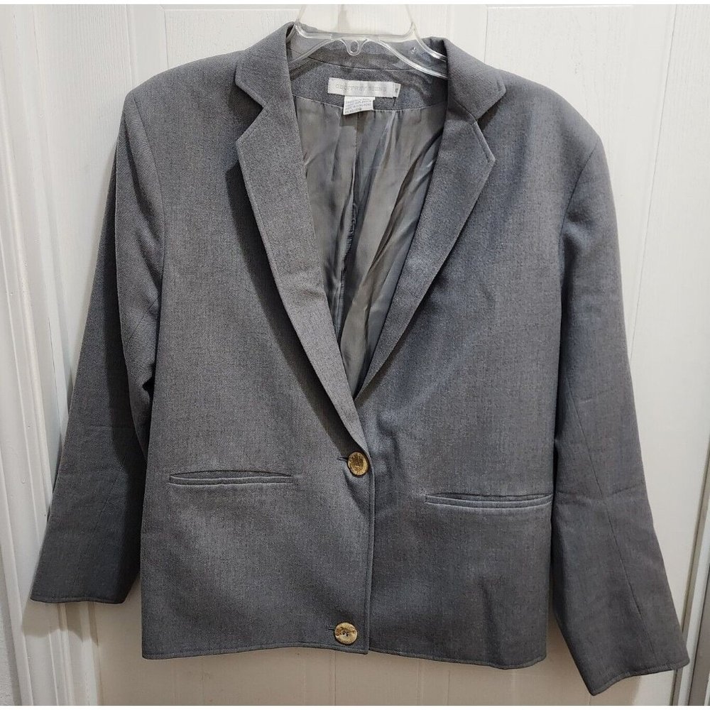 Vintage‎ Geoffrey Beene Women's Long Sleeve Blazer Jacket 100% Wool Gray Size 10